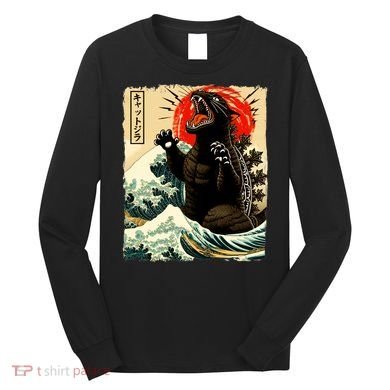 Catzilla Cat Japanese Art Funny Cat Long Sleeve Shirt