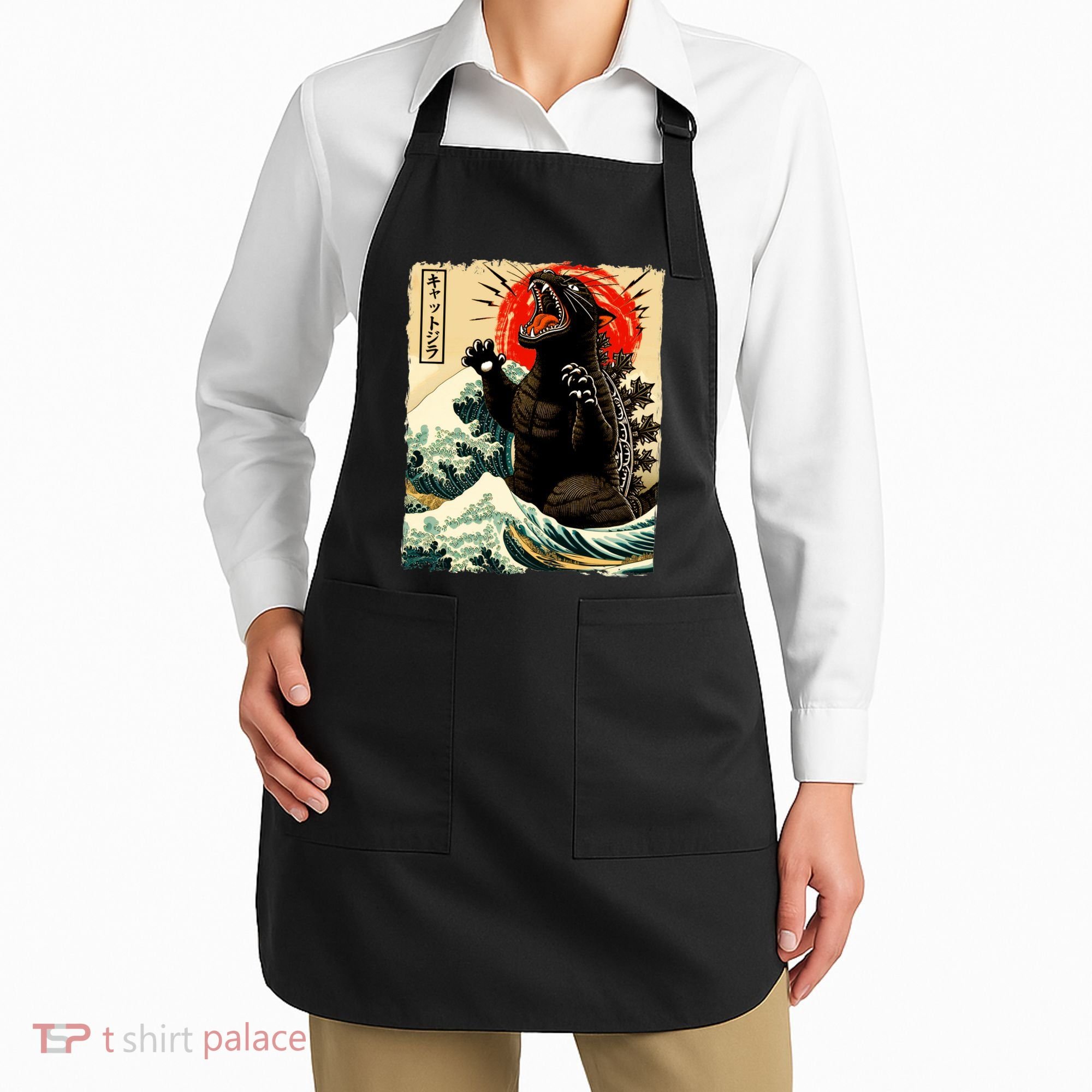 Catzilla Cat Japanese Art Funny Cat Apron