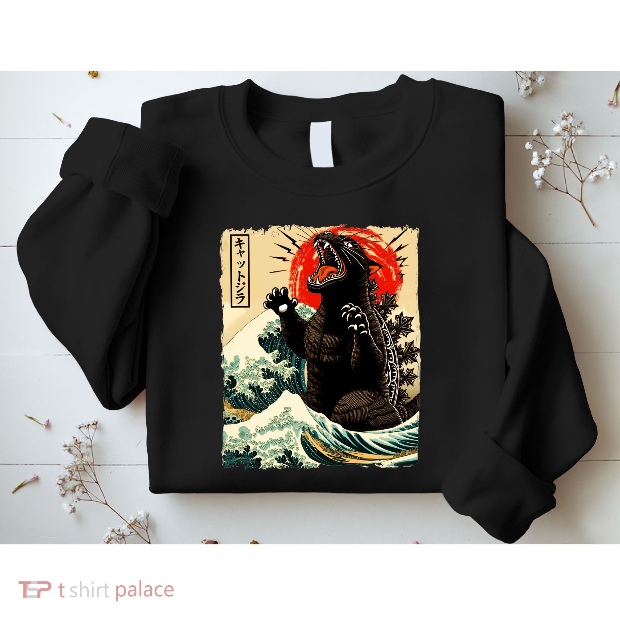 Catzilla Cat Japanese Art Funny Cat Sweatshirt