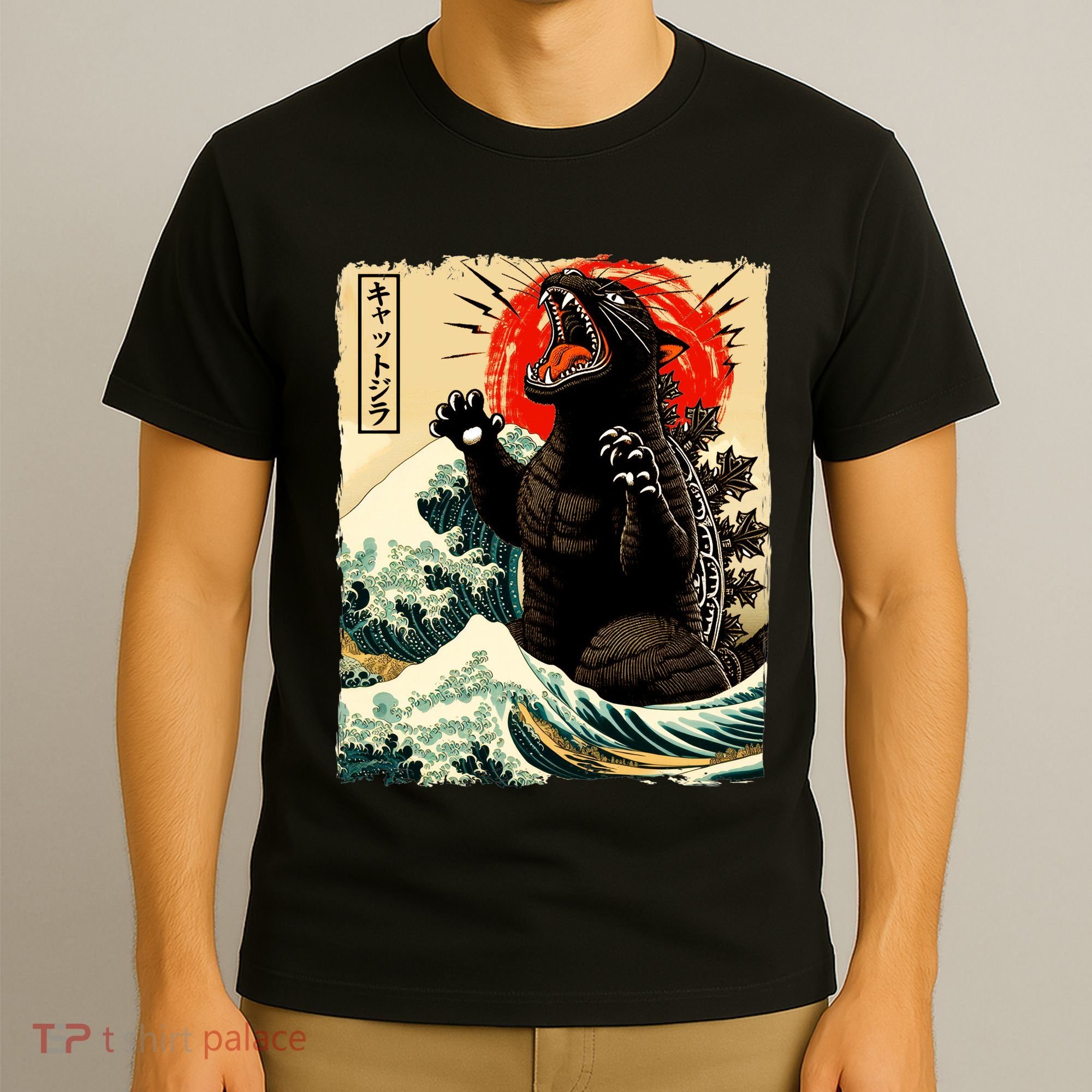 Catzilla Cat Japanese Art Funny Cat T-Shirt