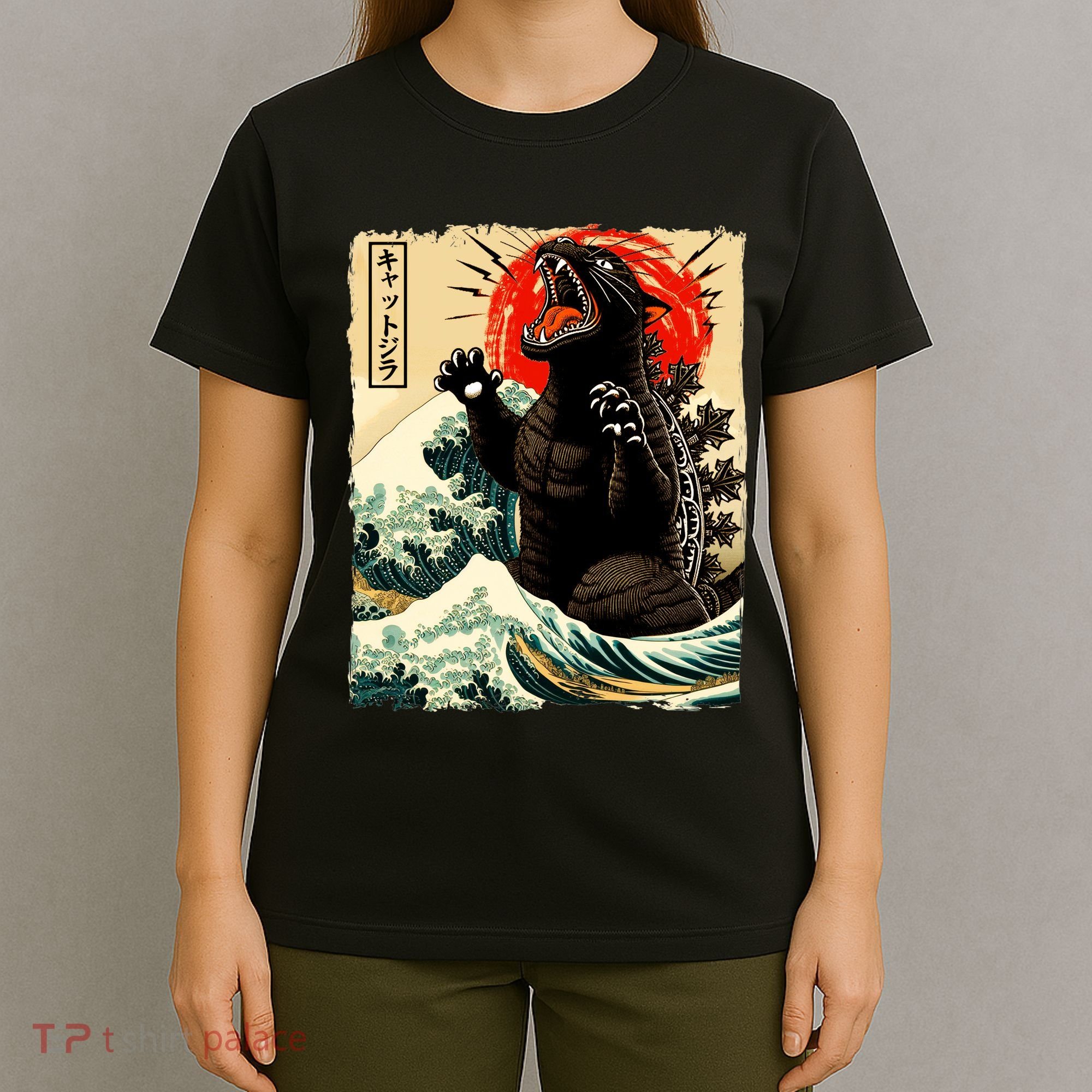 Catzilla Cat Japanese Art Funny Cat T-Shirt