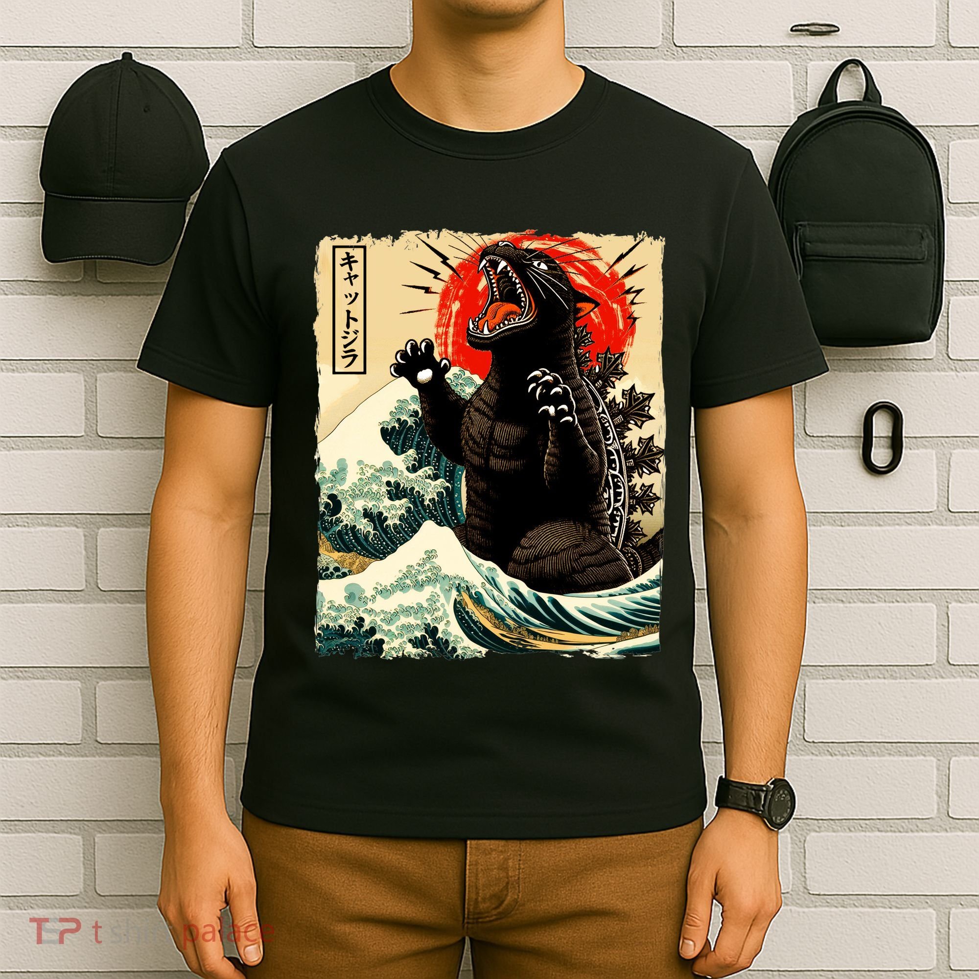 Catzilla Cat Japanese Art Funny Cat T-Shirt