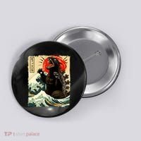 Catzilla Cat Japanese Art Funny Cat Button thumb 0