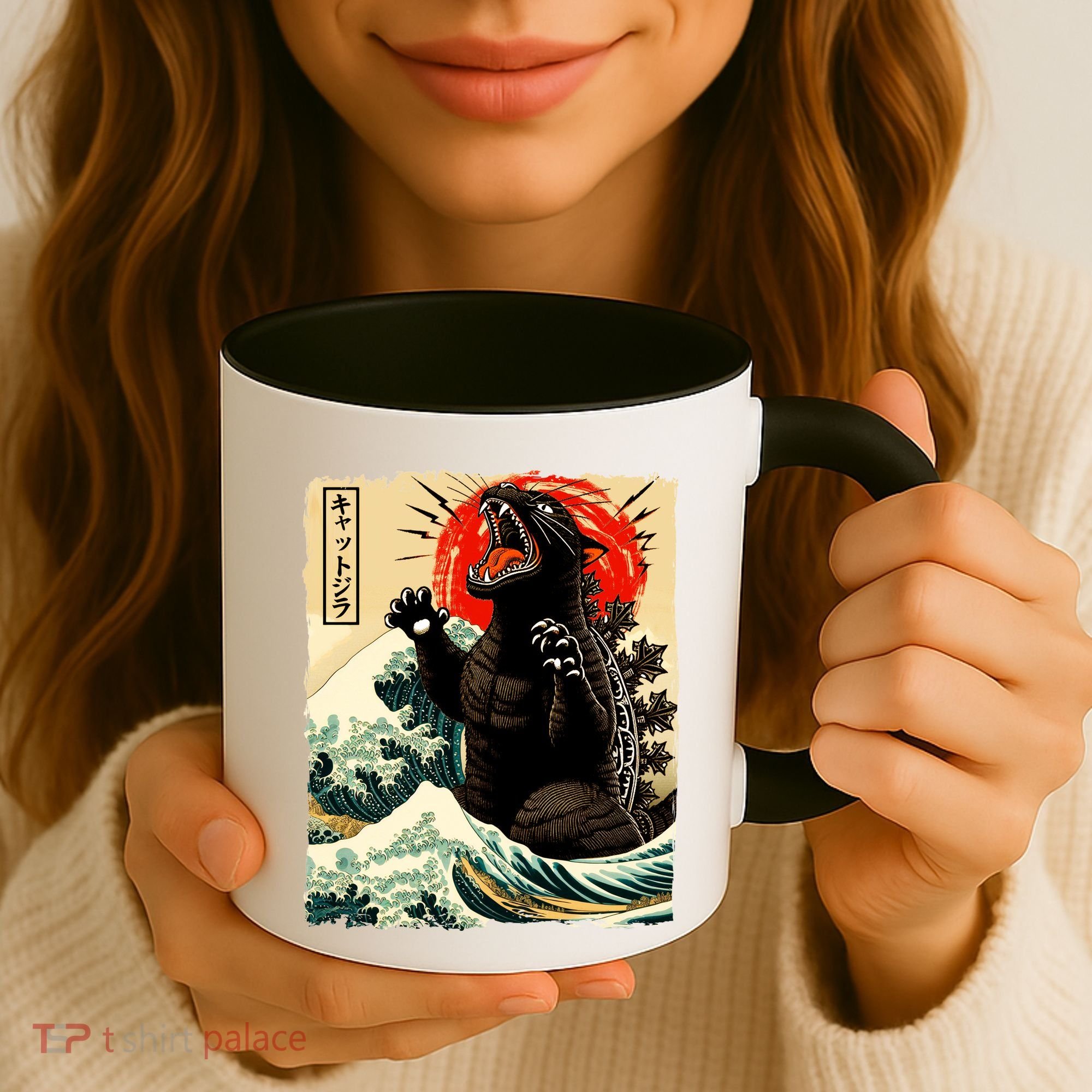 Catzilla Cat Japanese Art Funny Cat Coffee Mug