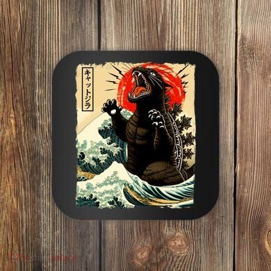 Catzilla Cat Japanese Art Funny Cat Coaster