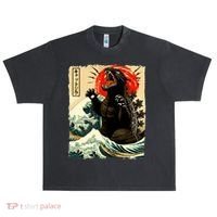 Catzilla Cat Japanese Art Funny Cat Urban Oversized Heavyweight T-Shirt thumb 0