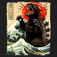 Catzilla Cat Japanese Art Funny Cat Urban Oversized Heavyweight T-Shirt thumb 2