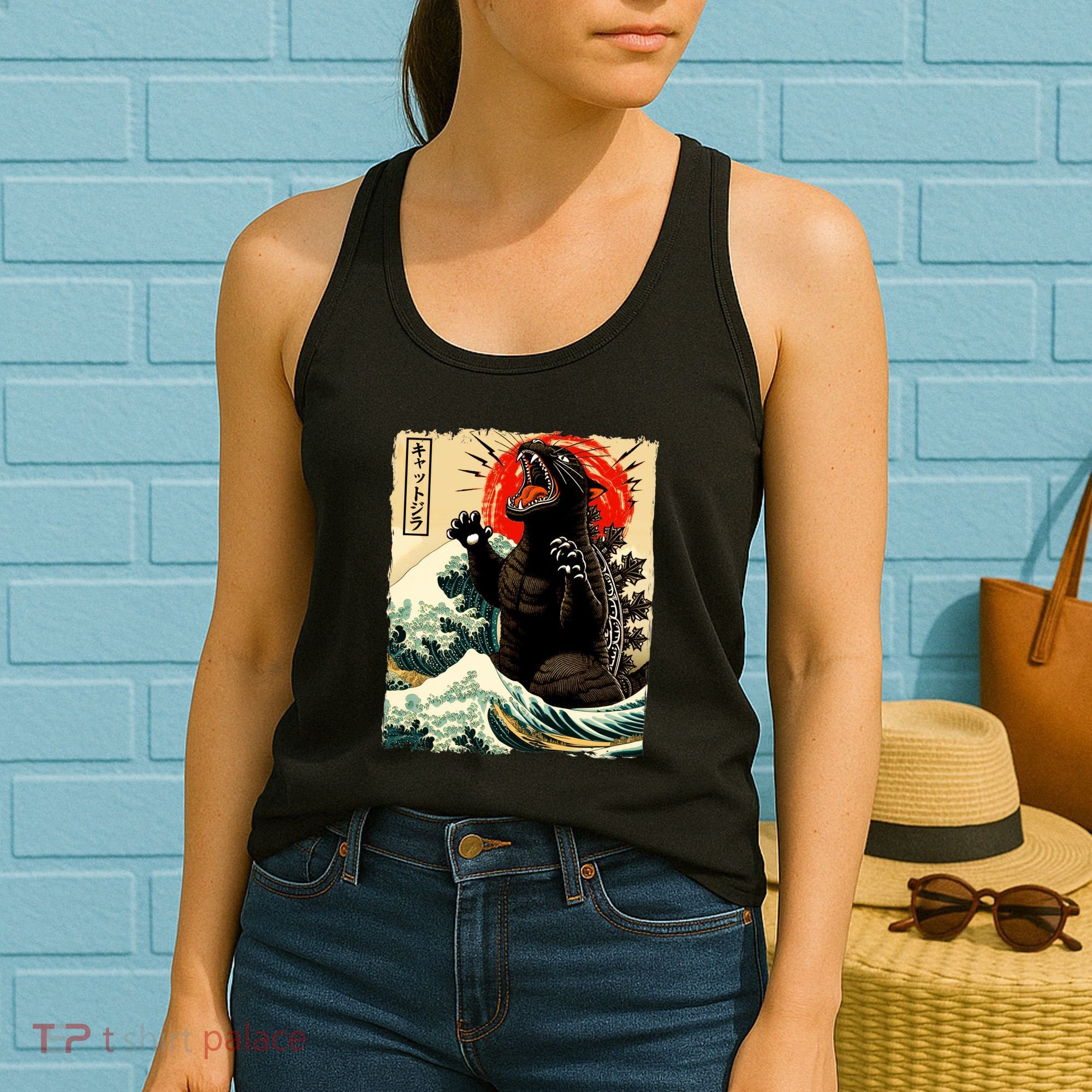 Catzilla Cat Japanese Art Funny Cat Women's Tank Top