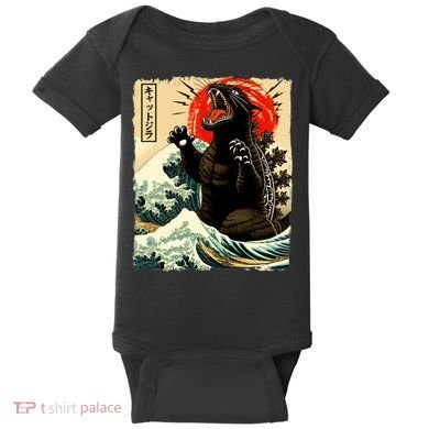 Catzilla Cat Japanese Art Funny Cat Baby Bodysuit