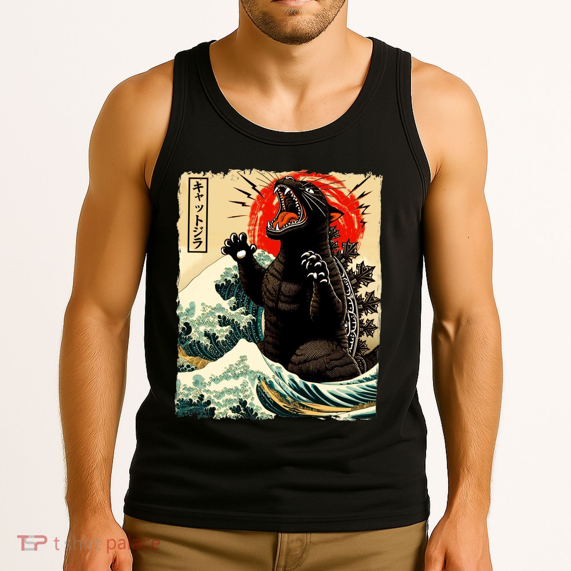 Catzilla Cat Japanese Art Funny Cat Tank Top