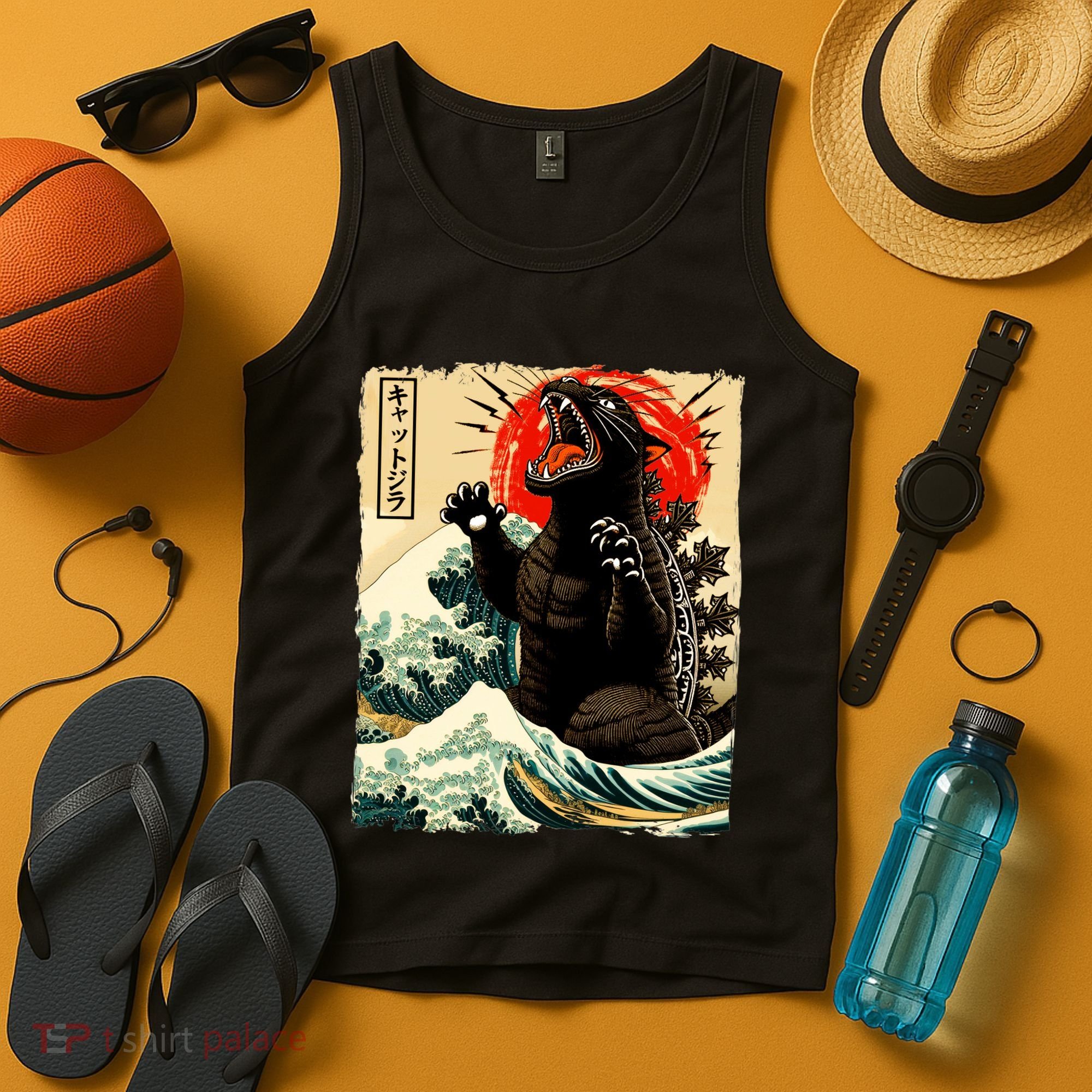 Catzilla Cat Japanese Art Funny Cat Tank Top