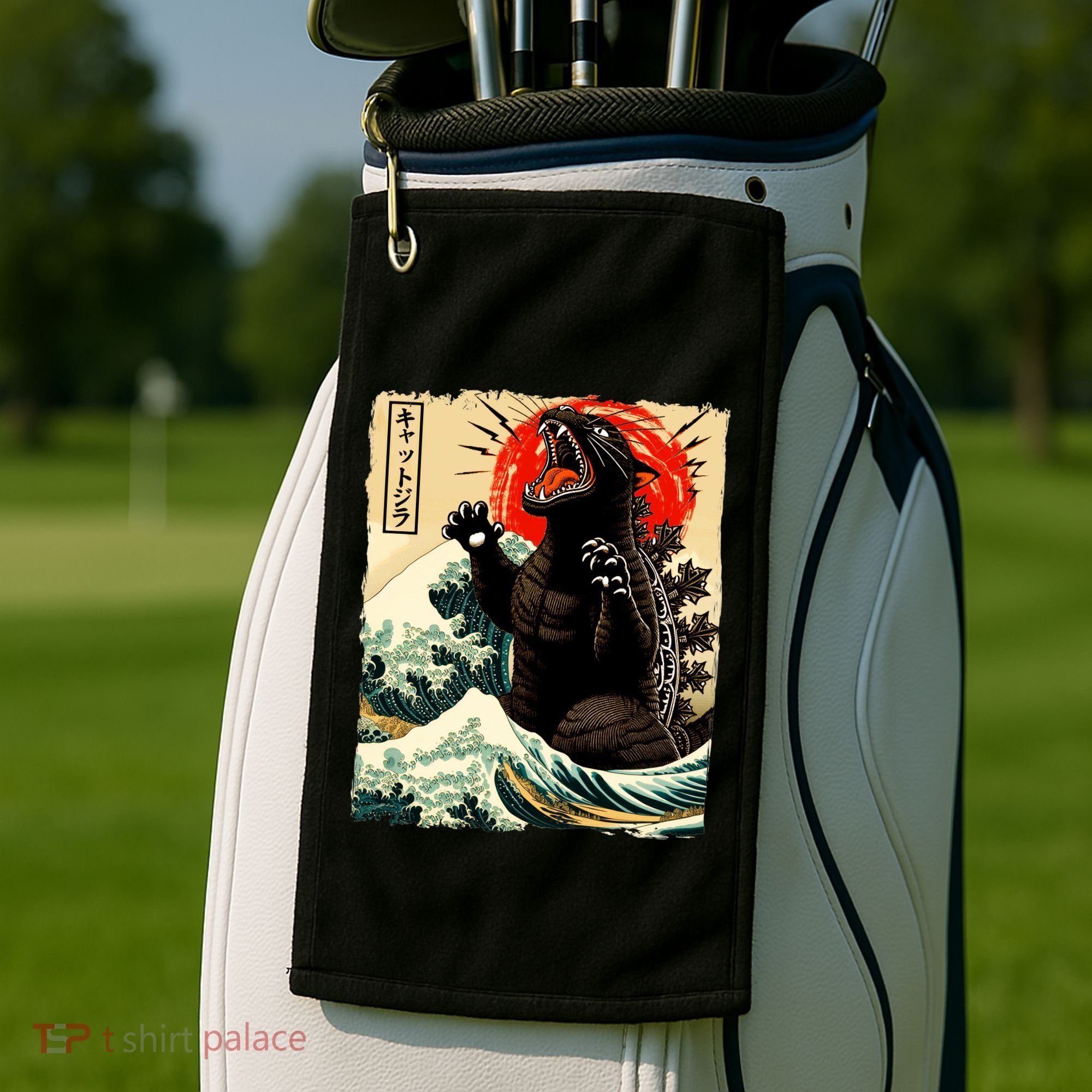 Catzilla Cat Japanese Art Funny Cat Golf Towel