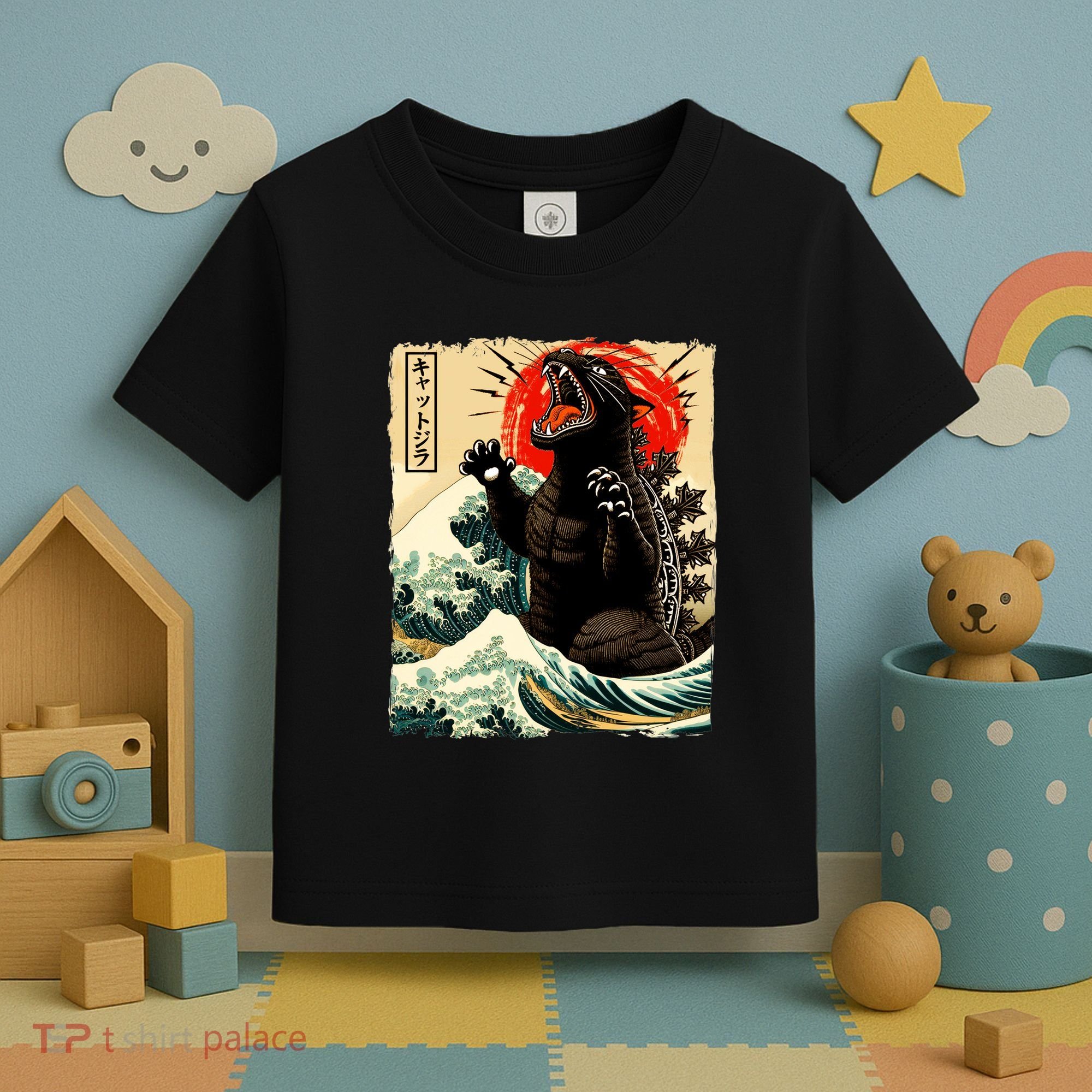 Catzilla Cat Japanese Art Funny Cat Toddler T-Shirt