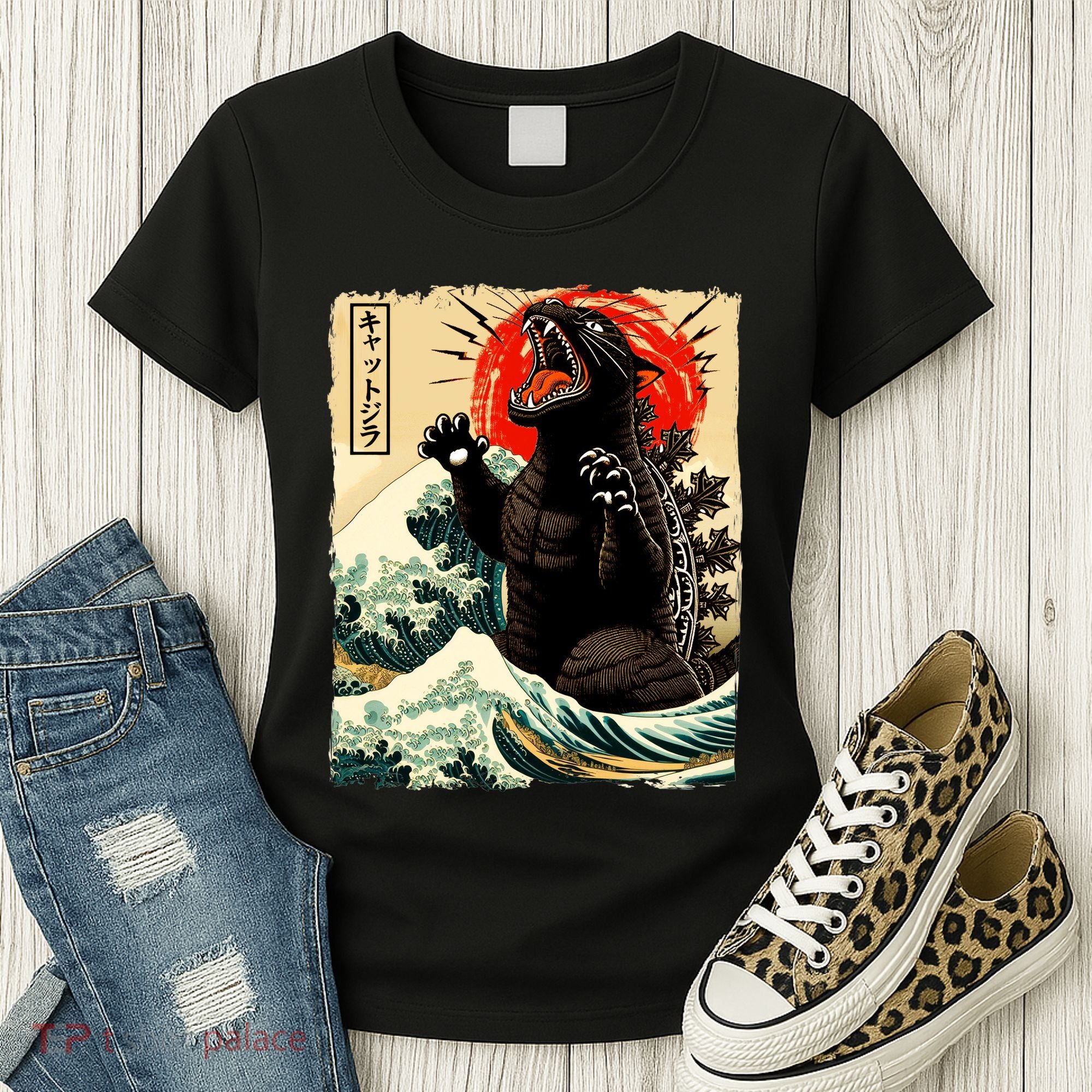 Catzilla Cat Japanese Art Funny Cat Women's T-Shirt