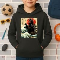 Catzilla Cat Japanese Art Funny Cat Kids Hoodie thumb 2