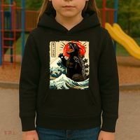 Catzilla Cat Japanese Art Funny Cat Kids Hoodie thumb 3