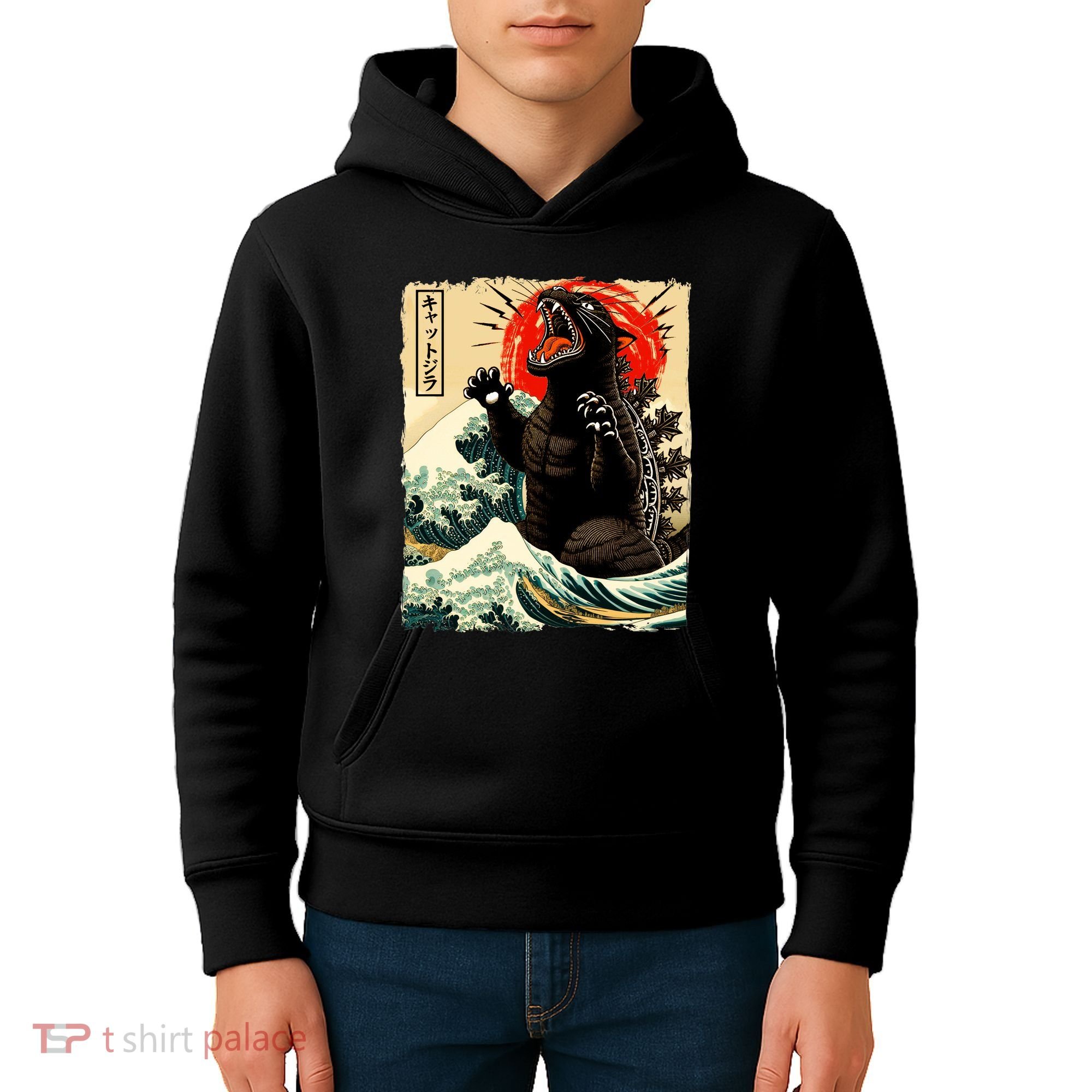 Catzilla Cat Japanese Art Funny Cat Kids Hoodie
