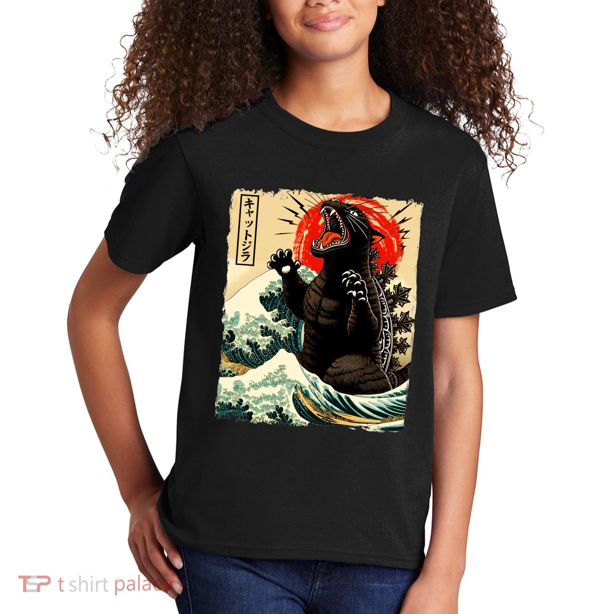 Catzilla Cat Japanese Art Funny Cat Kids T-Shirt