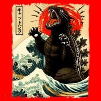 Catzilla Cat Japanese Art Funny Cat Santa Hat thumb 1