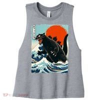 Catzilla Cat Japanese Art Cat Gift Women's Racerback Cropped Tank thumb 0