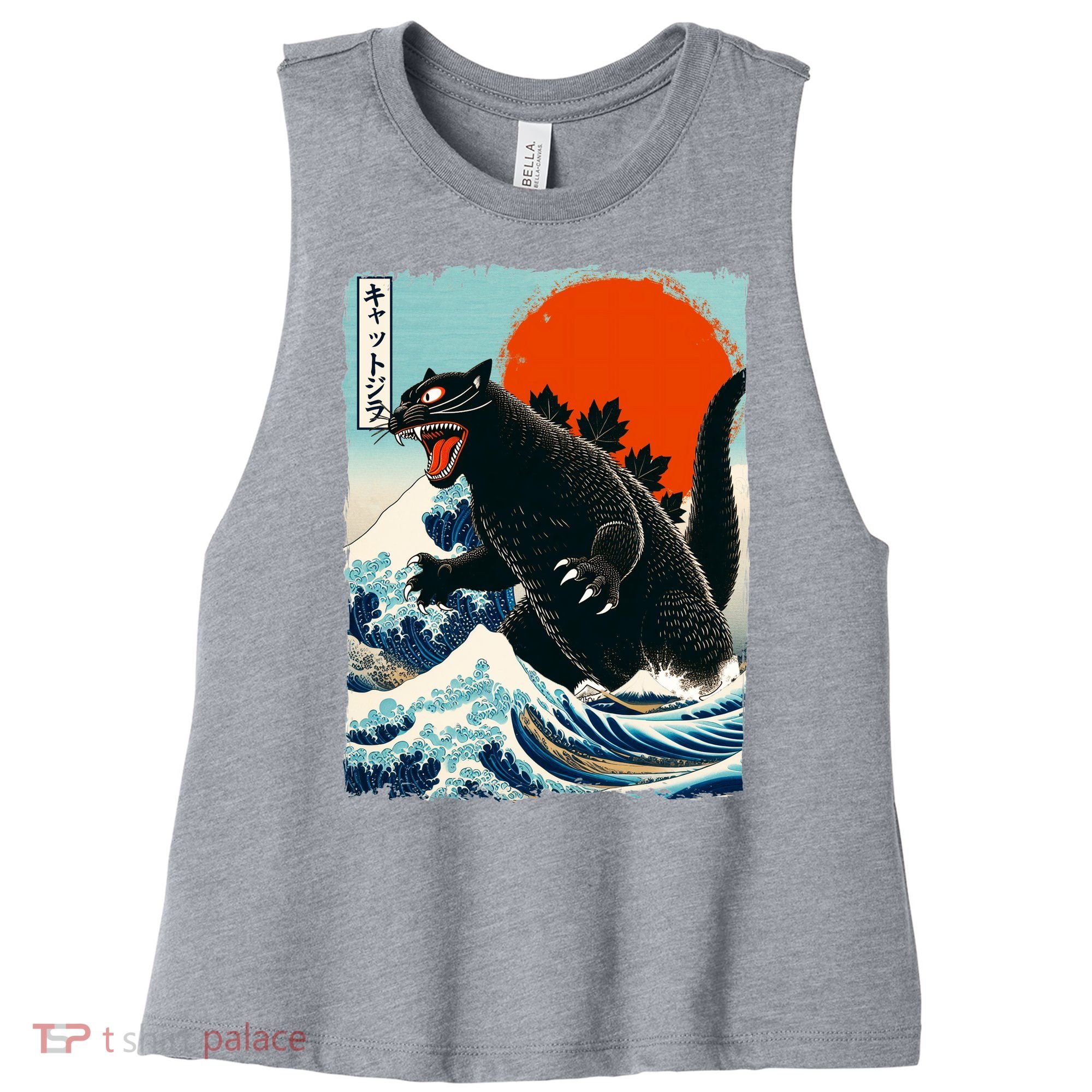 Catzilla Cat Japanese Art Cat Gift Women's Racerback Cropped Tank
