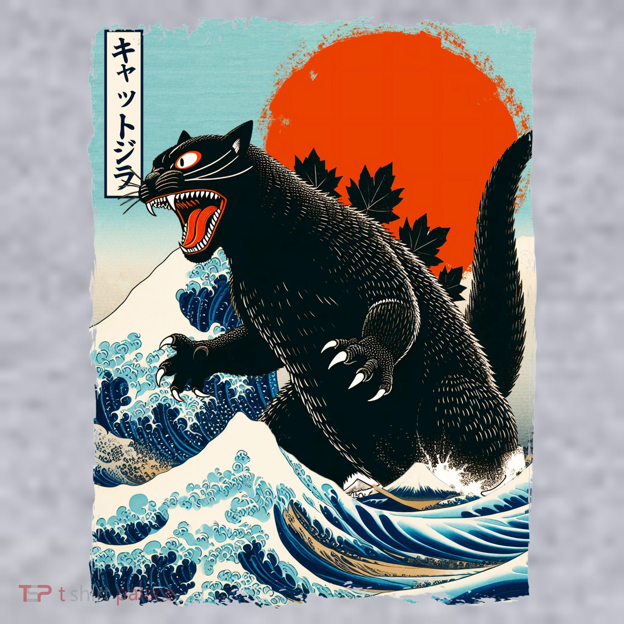 Catzilla Cat Japanese Art Cat Gift Women's Racerback Cropped Tank