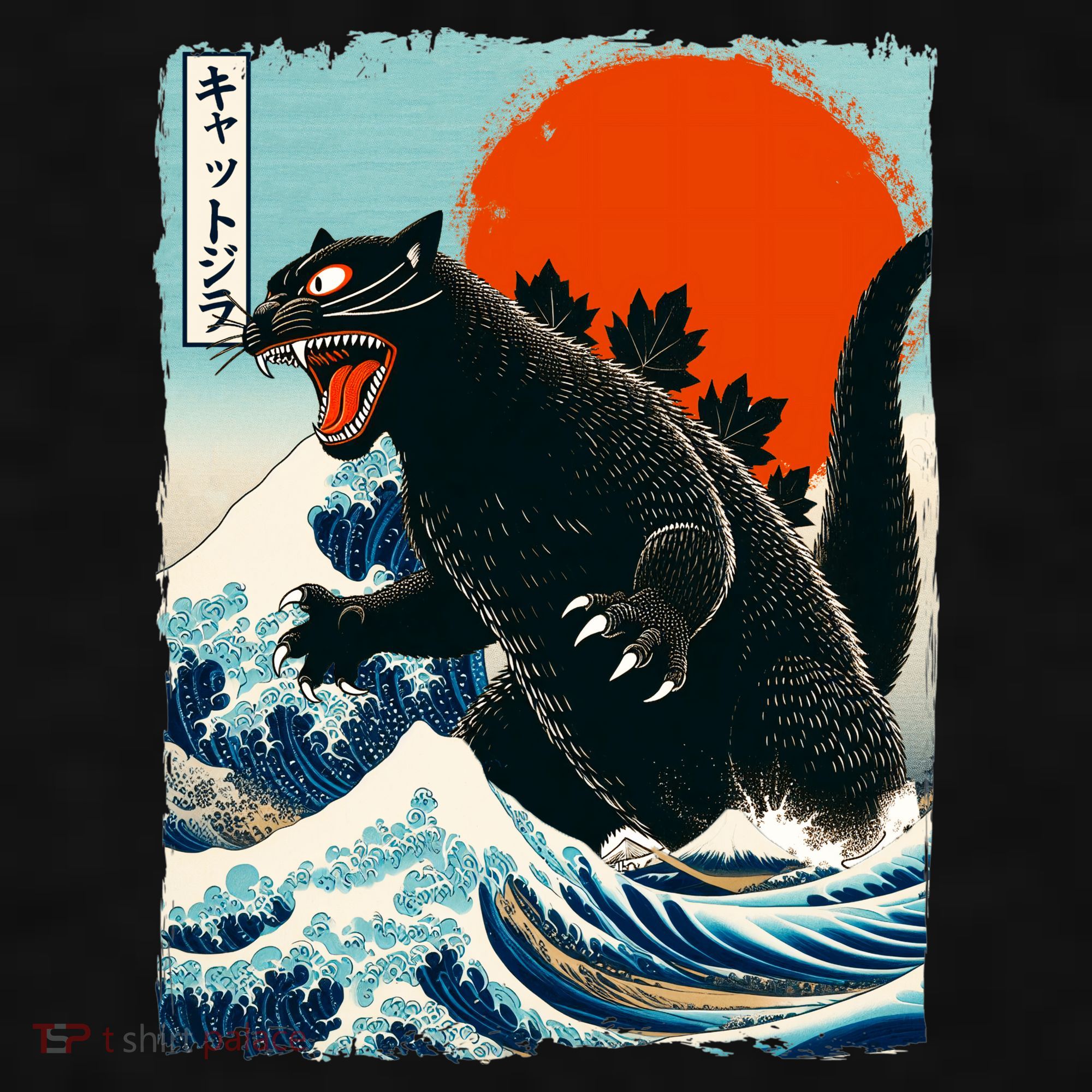 Catzilla Cat Japanese Art Cat Gift Ladies PosiCharge Tri-Blend Wicking Tank