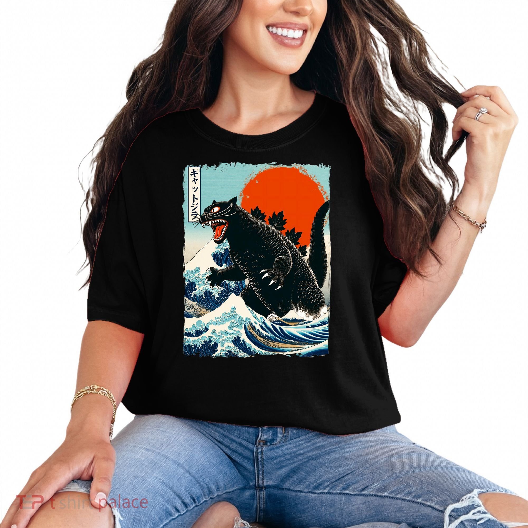 Catzilla Cat Japanese Art Cat Gift Comfort Colors T-Shirt