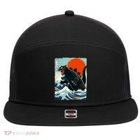 Catzilla Cat Japanese Art Cat Gift 7 Panel Mesh Trucker Snapback Hat thumb 0