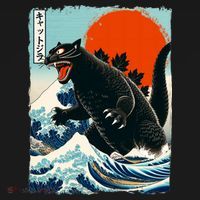 Catzilla Cat Japanese Art Cat Gift USA-Made Doggie Bandana thumb 2