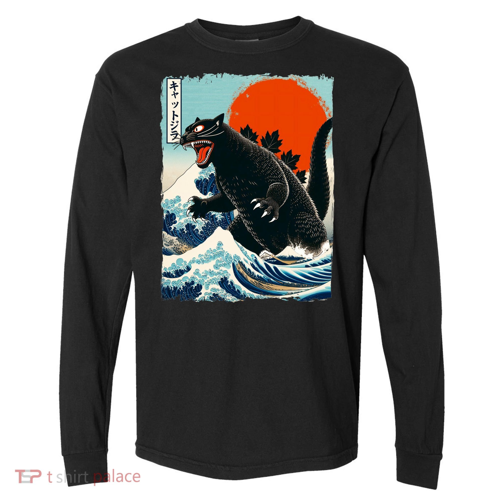 Catzilla Cat Japanese Art Cat Gift Comfort Colors Heavyweight Long Sleeve T-Shirt
