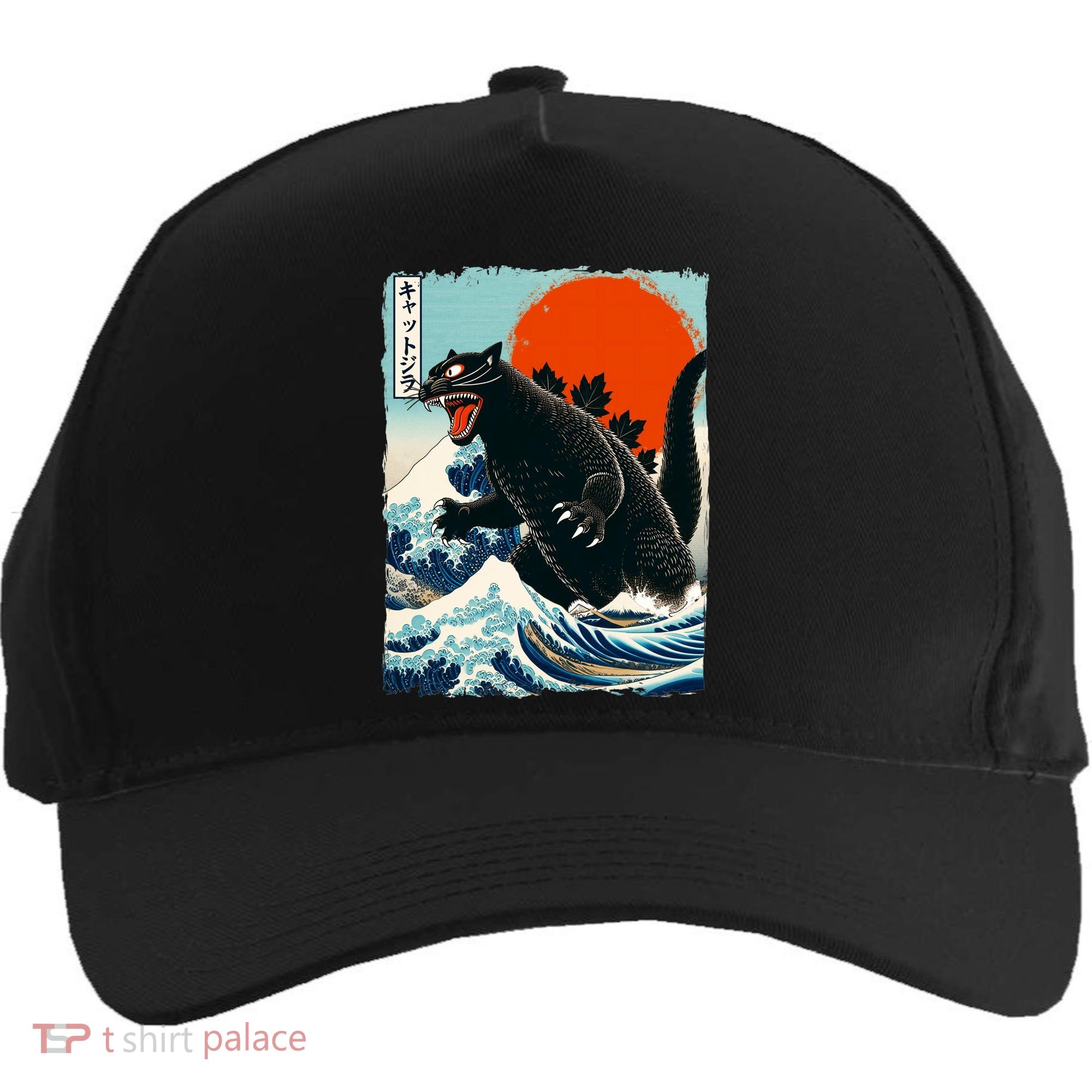 Catzilla Cat Japanese Art Cat Gift Five-Panel Snapback Cap