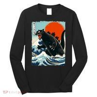 Catzilla Cat Japanese Art Cat Gift Long Sleeve Shirt thumb 0