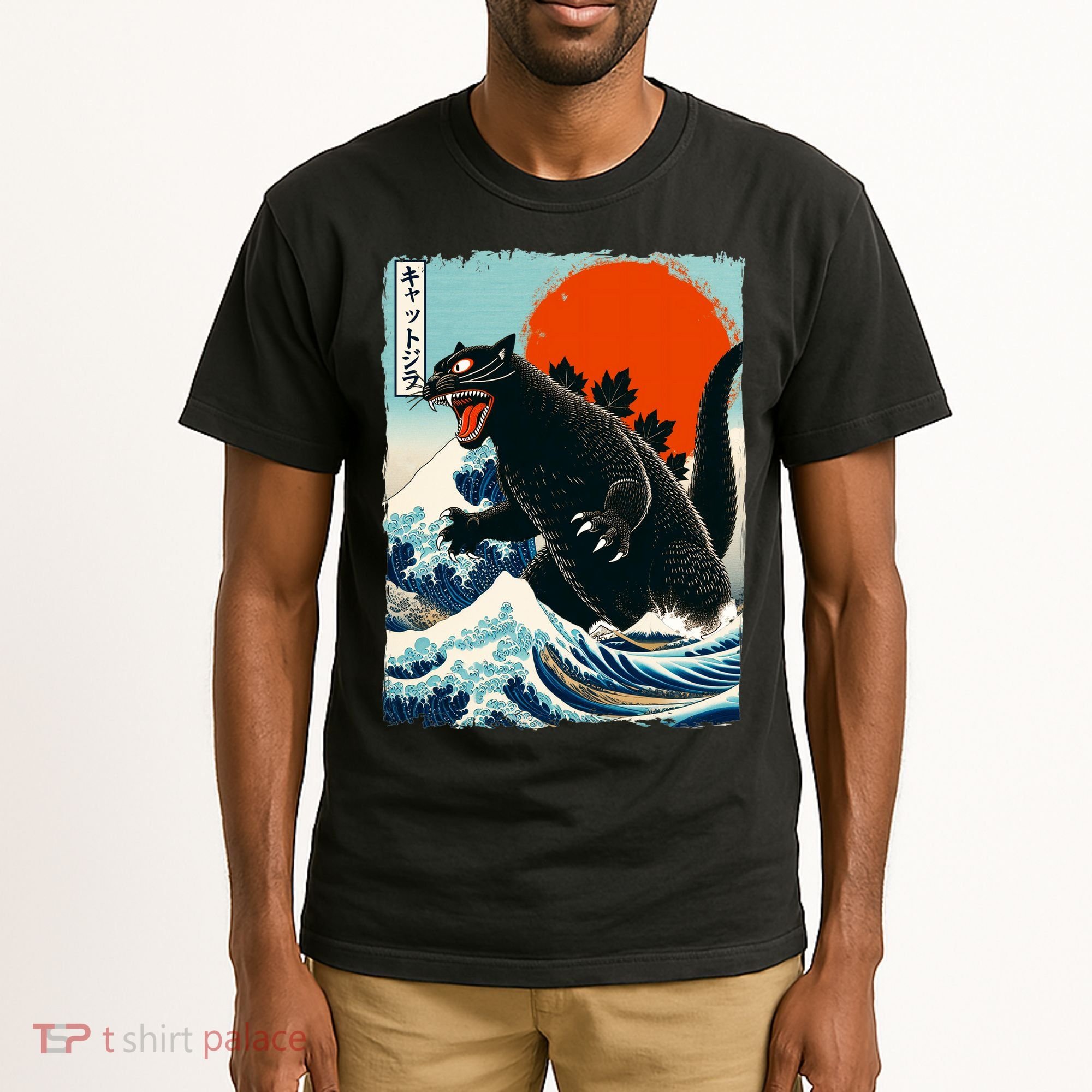 Catzilla Cat Japanese Art Cat Gift Tall T-Shirt