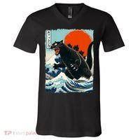 Catzilla Cat Japanese Art Cat Gift V-Neck T-Shirt thumb 0