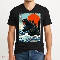 Catzilla Cat Japanese Art Cat Gift V-Neck T-Shirt thumb 2