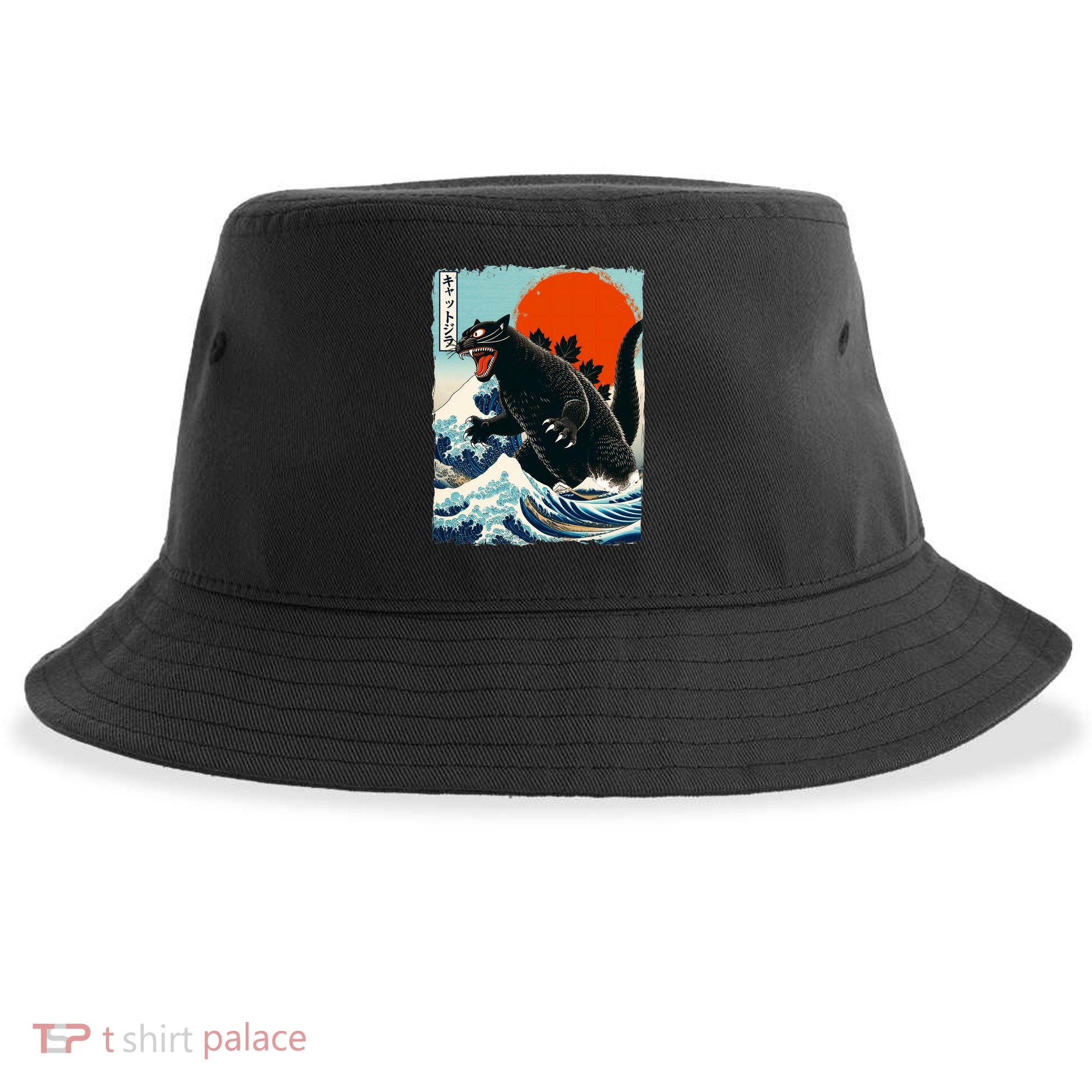 Catzilla Cat Japanese Art Cat Gift Sustainable Bucket Hat