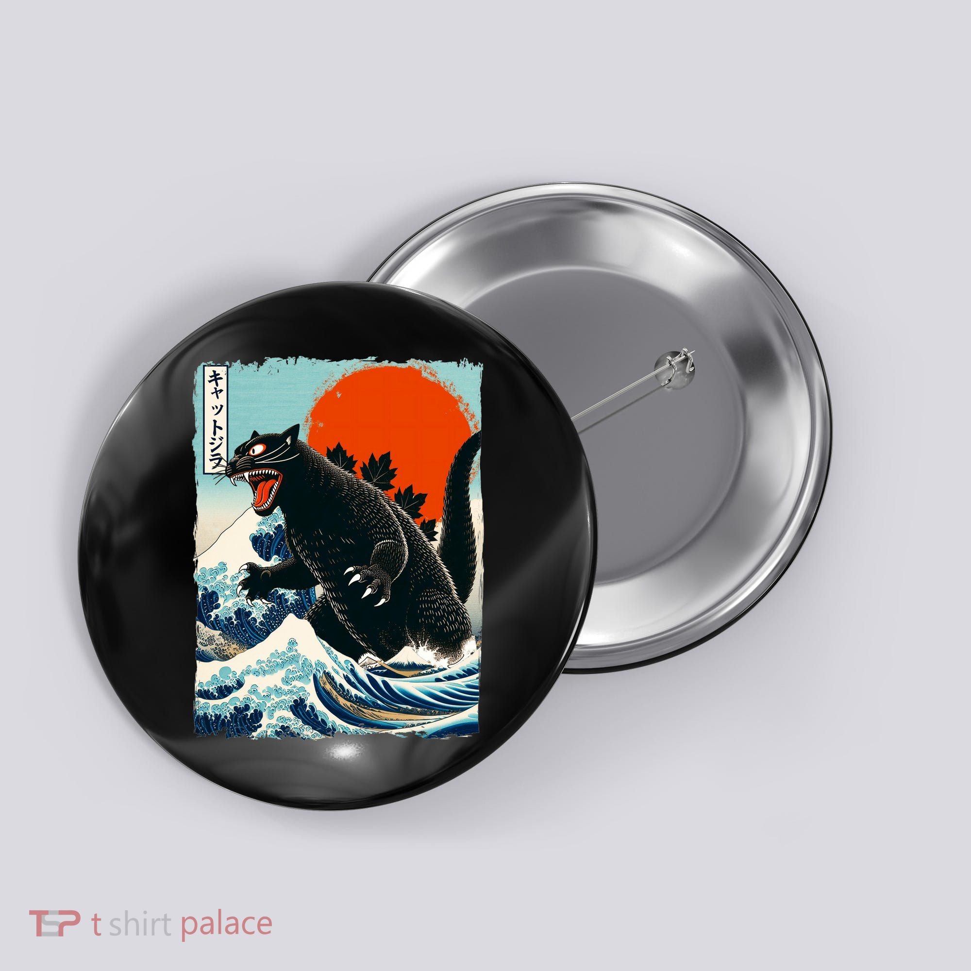 Catzilla Cat Japanese Art Cat Gift Button