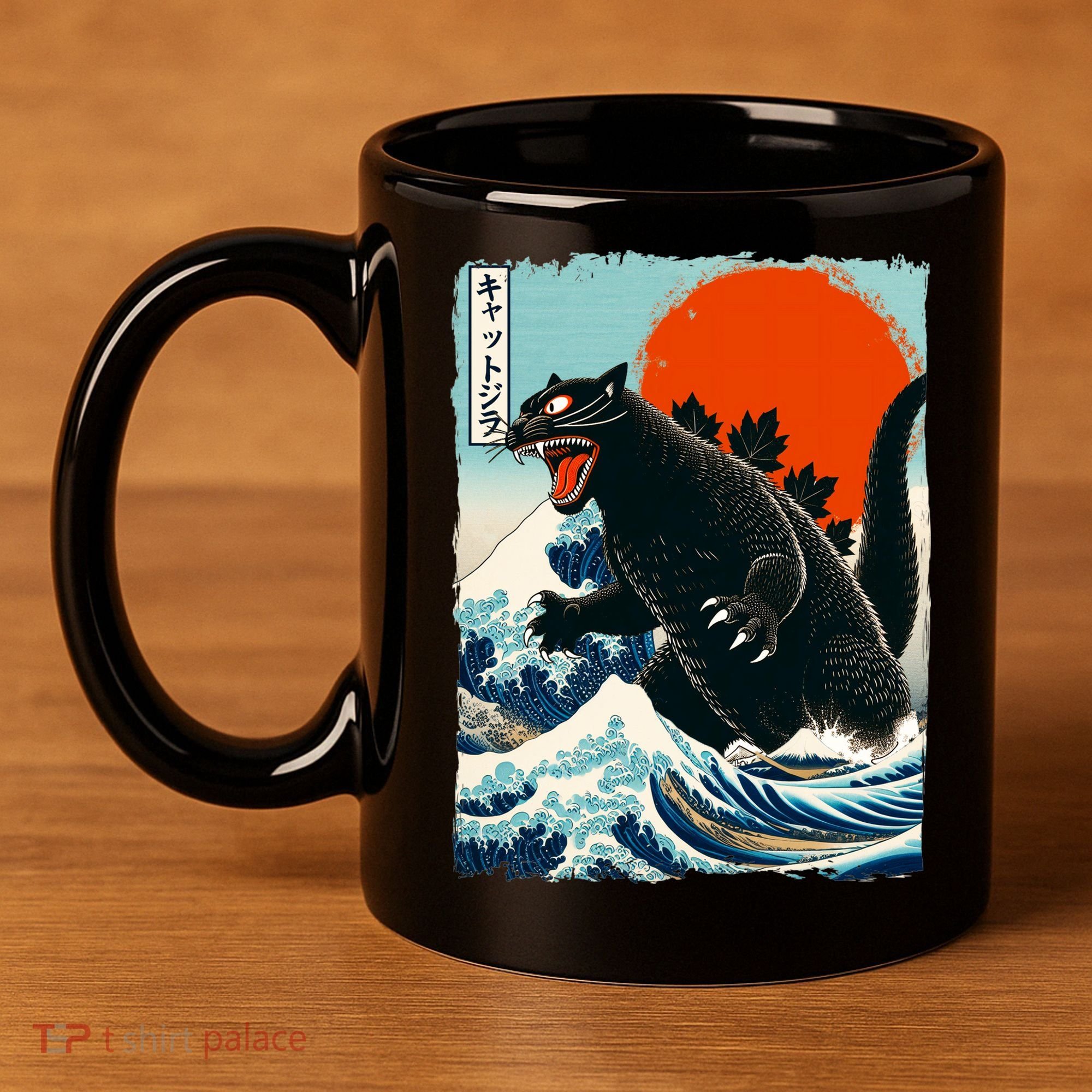 Catzilla Cat Japanese Art Cat Gift 11oz C Handle Ceramic Mug