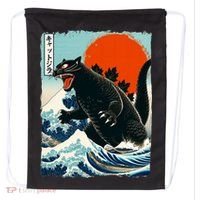 Catzilla Cat Japanese Art Cat Gift Drawstring Bag thumb 0