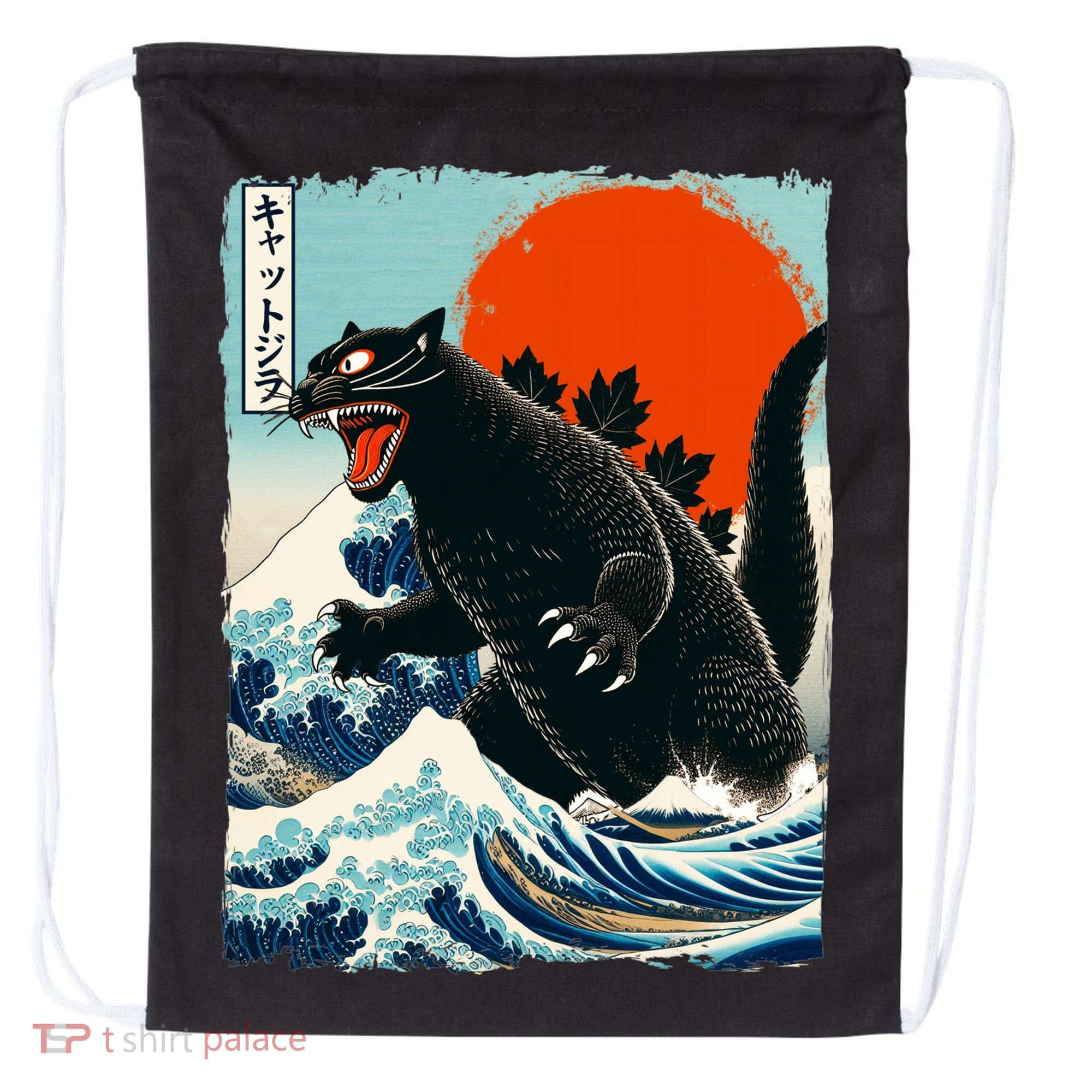 Catzilla Cat Japanese Art Cat Gift Drawstring Bag