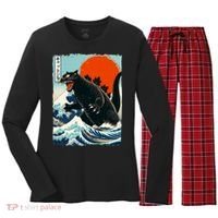 Catzilla Cat Japanese Art Cat Gift Women's Long Sleeve Flannel Pajama Set  thumb 0