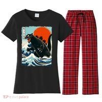 Catzilla Cat Japanese Art Cat Gift Women's Flannel Pajama Set thumb 0