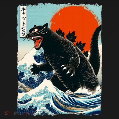 Catzilla Cat Japanese Art Cat Gift Flat Bill Trucker Hat