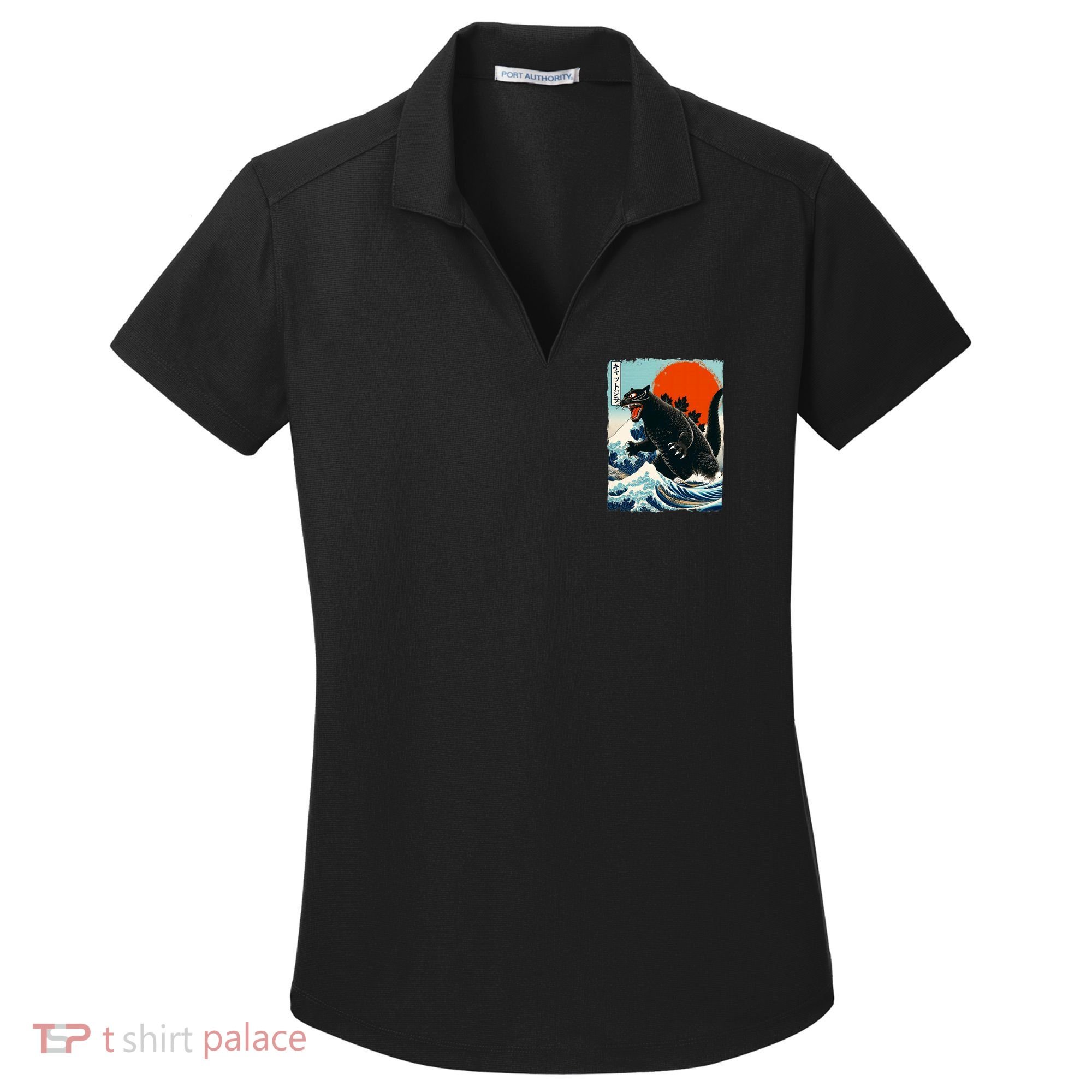 Catzilla Cat Japanese Art Cat Gift Women's Dry Zone Grid Polo