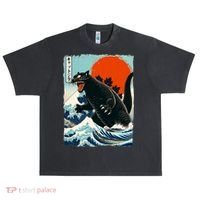 Catzilla Cat Japanese Art Cat Gift Urban Oversized Heavyweight T-Shirt thumb 0
