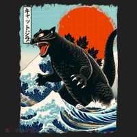 Catzilla Cat Japanese Art Cat Gift Urban Oversized Heavyweight T-Shirt thumb 2
