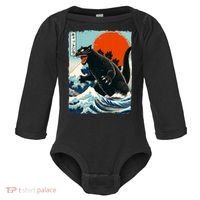 Catzilla Cat Japanese Art Cat Gift Baby Long Sleeve Bodysuit thumb 0