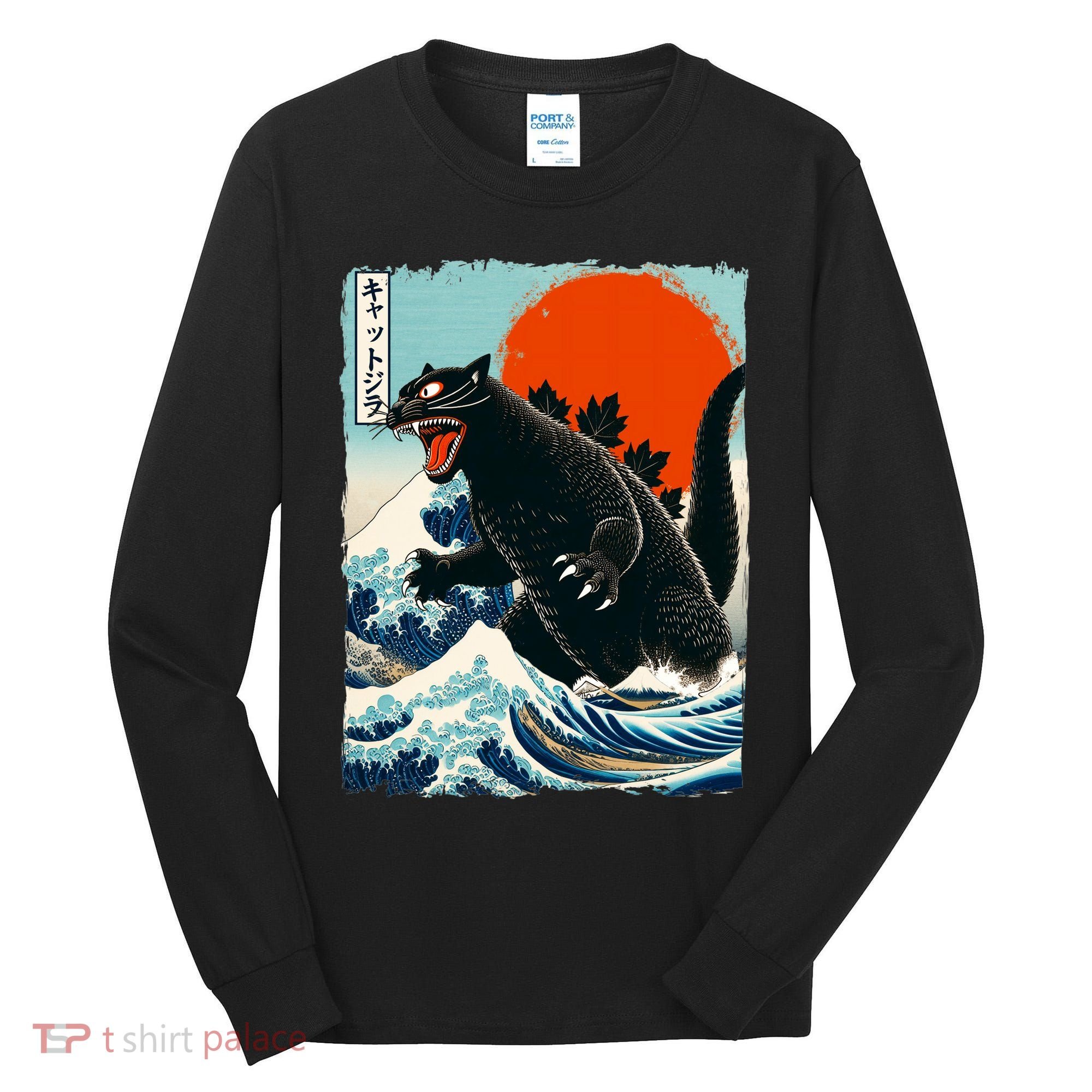 Catzilla Cat Japanese Art Cat Gift Tall Long Sleeve Shirt