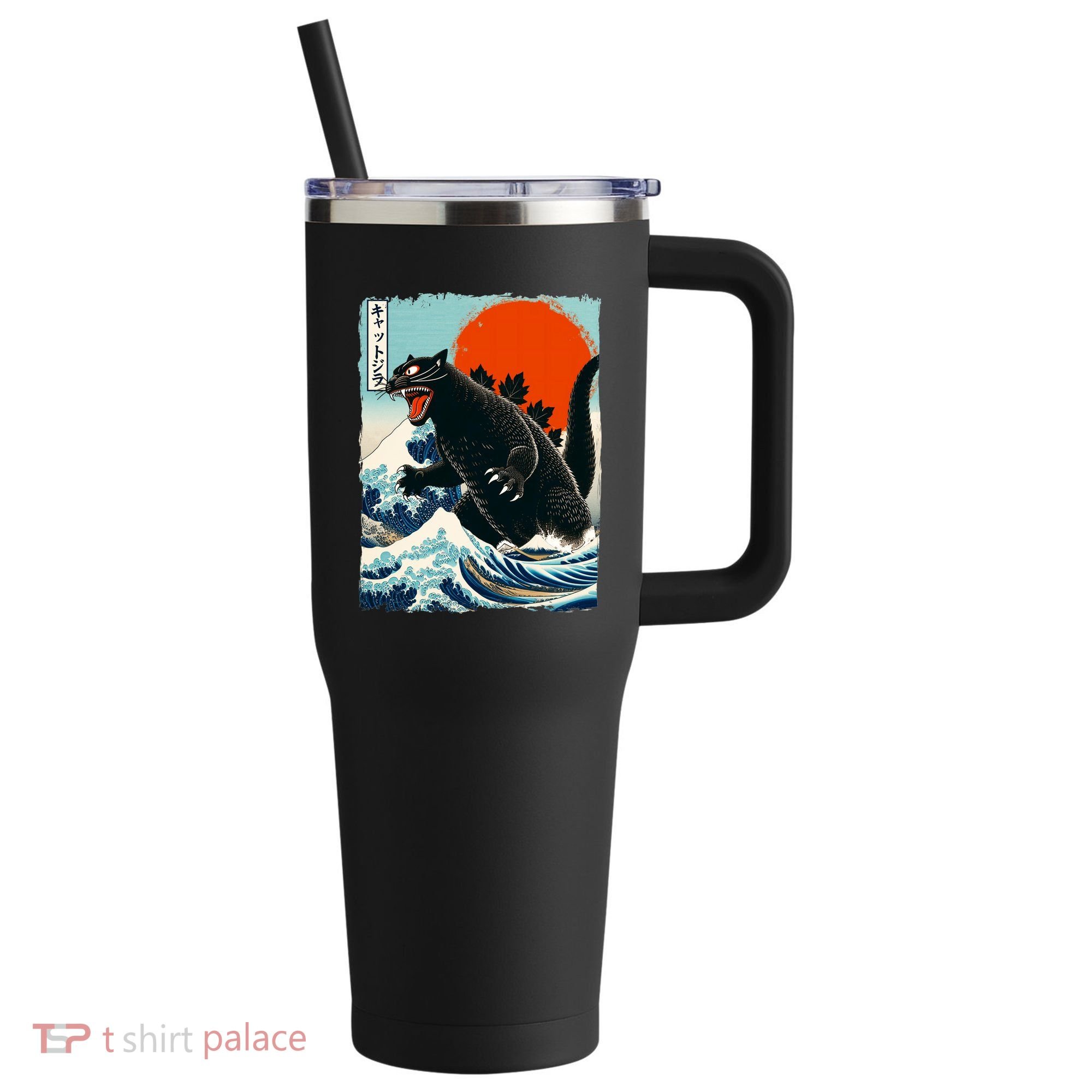 Catzilla Cat Japanese Art Cat Gift 40oz Vacuum Insulated Stainless Steel Travel Tumbler
